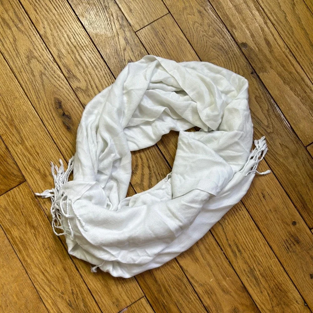 Pashmina‎ White 100% Pashmina Scarf Wrap Shawl with Tassel Fringe Trim